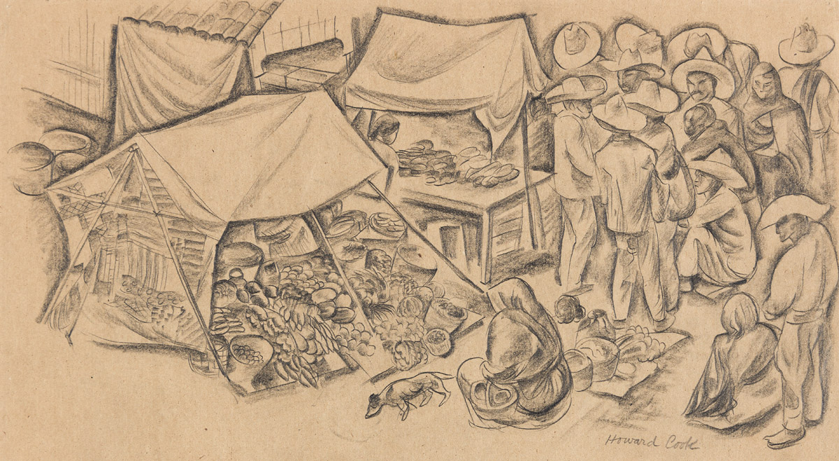 HOWARD COOK (1901-1980) Market Scene, Taxco.